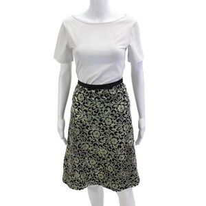 Luca Luca Women A-Line Black Floral Cotton Rayon Silk Knee Length Skirt Size 46